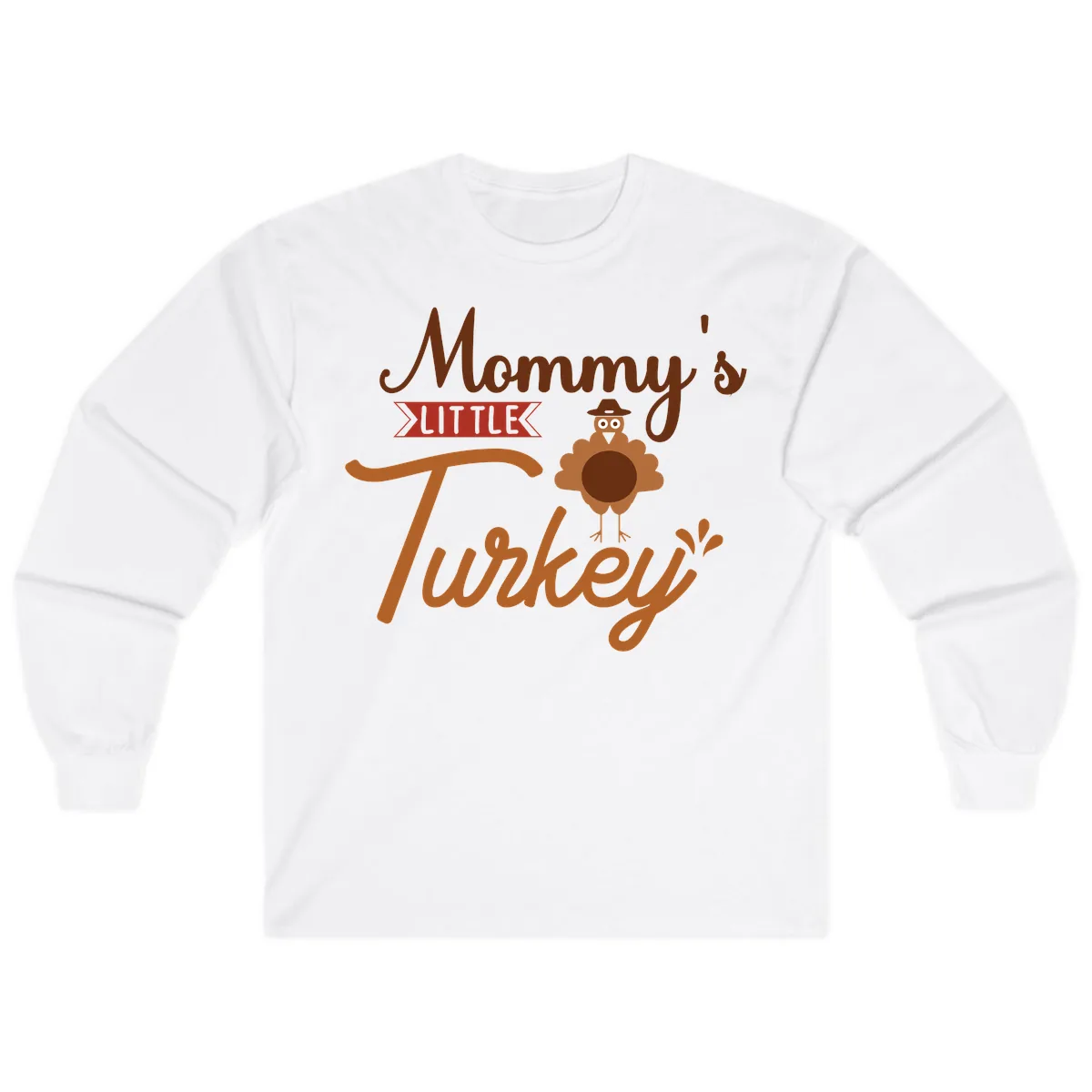 Mommy's Little Turkey Thanksgiving Design Long Sleeve in White