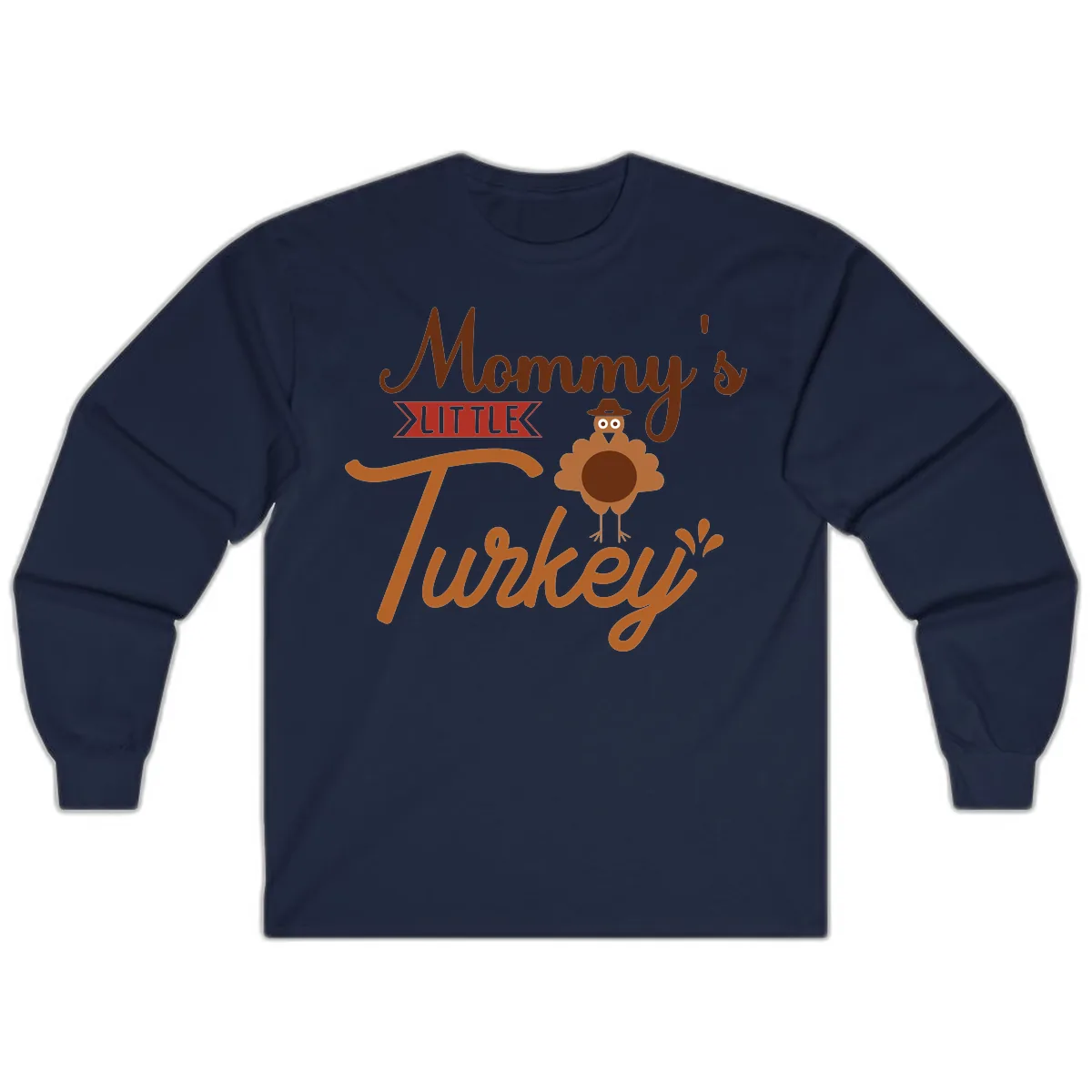 Mommy's Little Turkey Thanksgiving Design Long Sleeve in Navy