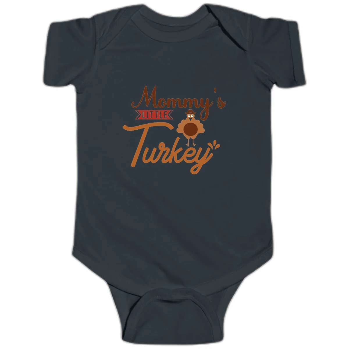 Mommy's Little Turkey Thanksgiving Design Baby Onesie in Black