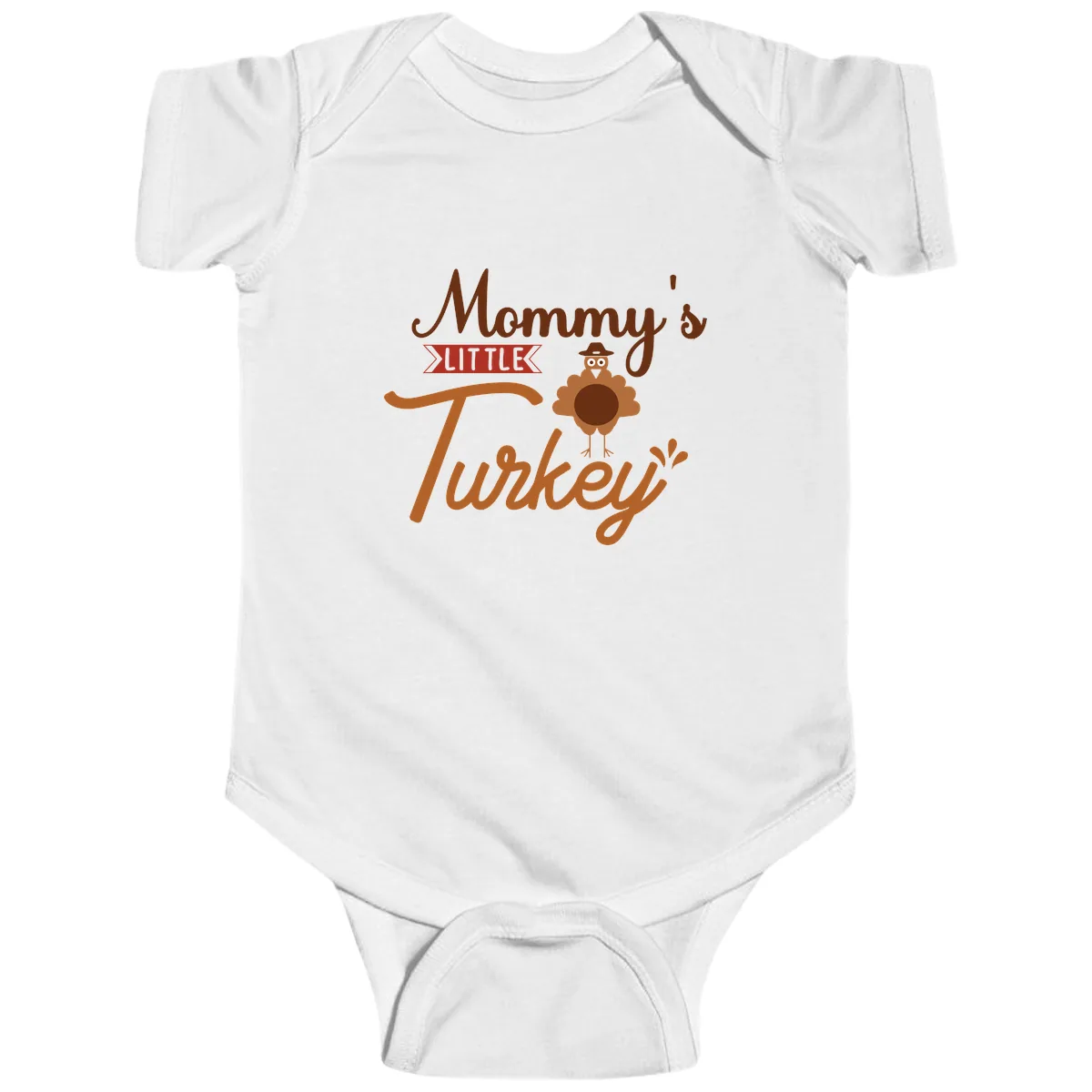 Mommy's Little Turkey Thanksgiving Design Baby Onesie in White