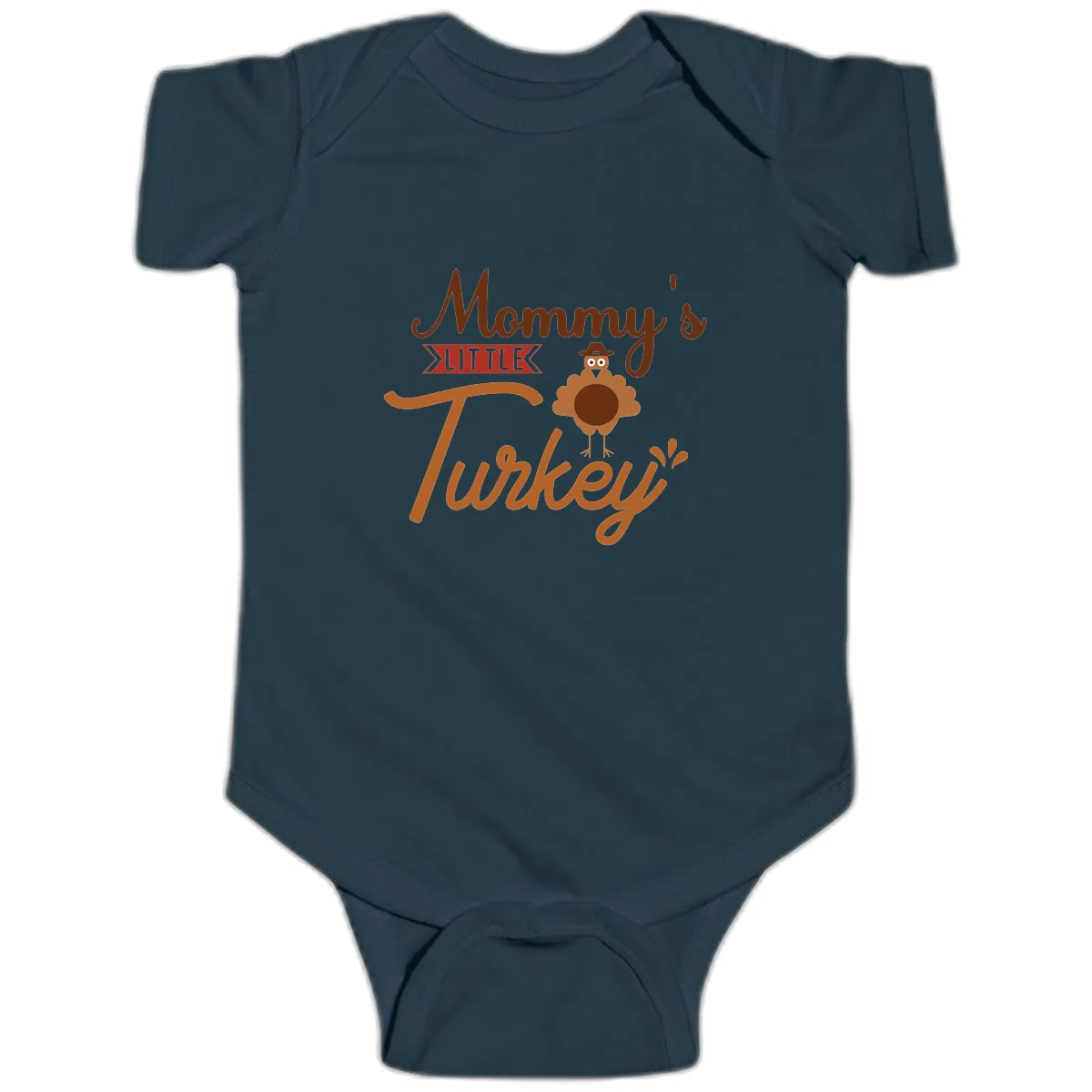 Mommy's Little Turkey Thanksgiving Design Baby Onesie in Navy