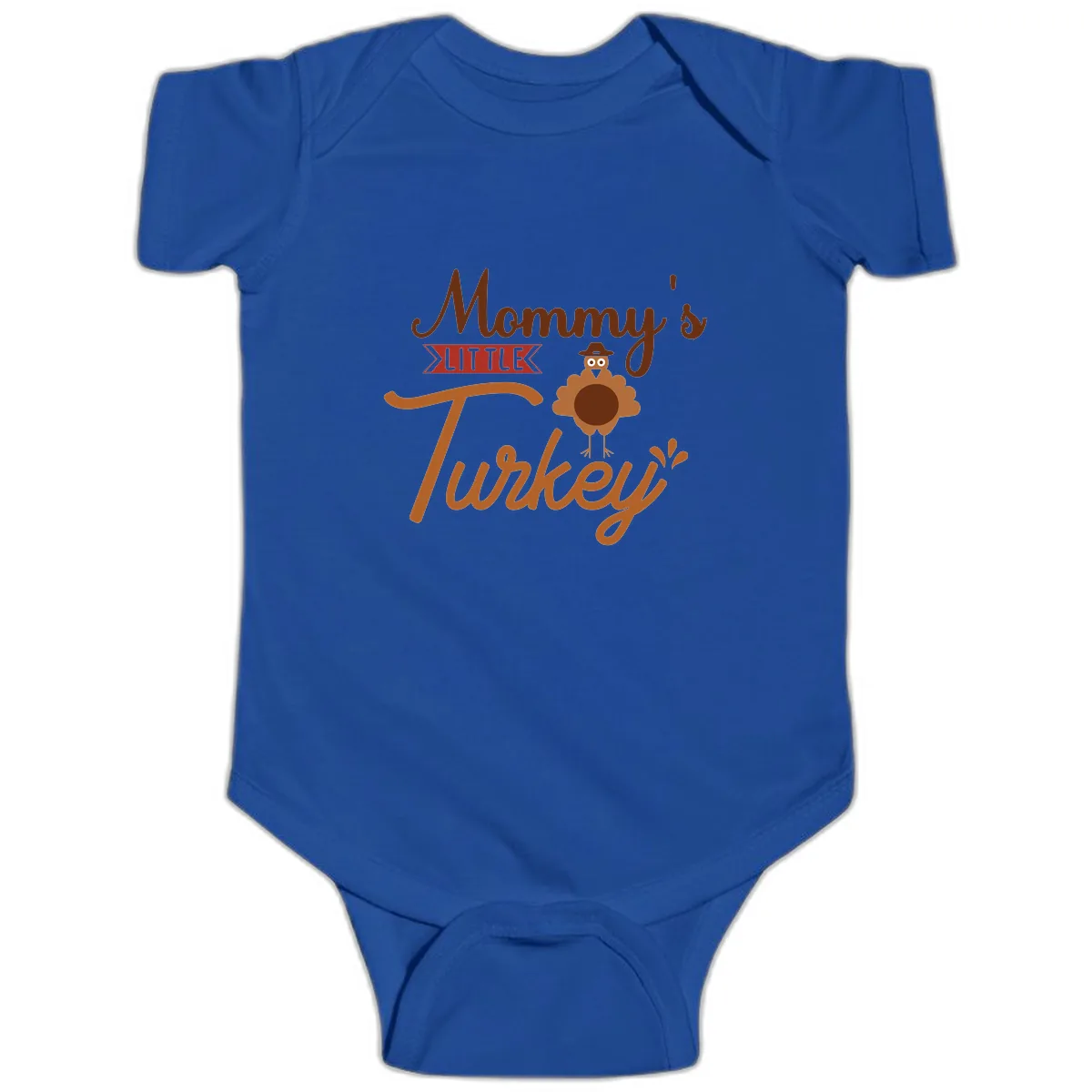 Mommy's Little Turkey Thanksgiving Design Baby Onesie in Royal