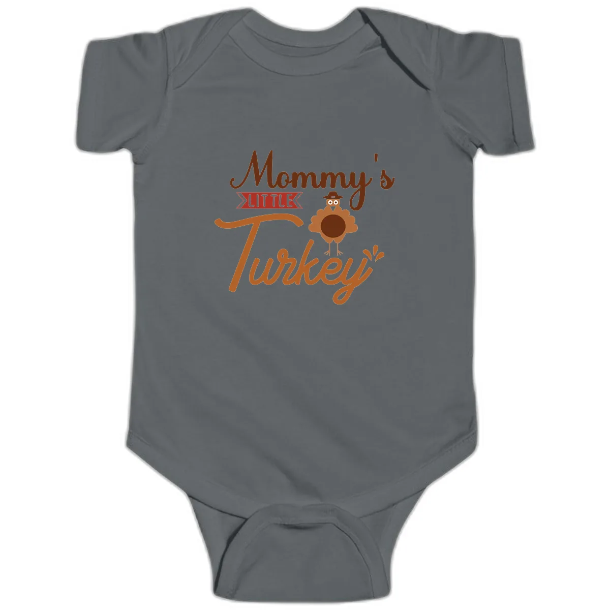 Mommy's Little Turkey Thanksgiving Design Baby Onesie in Charcoal