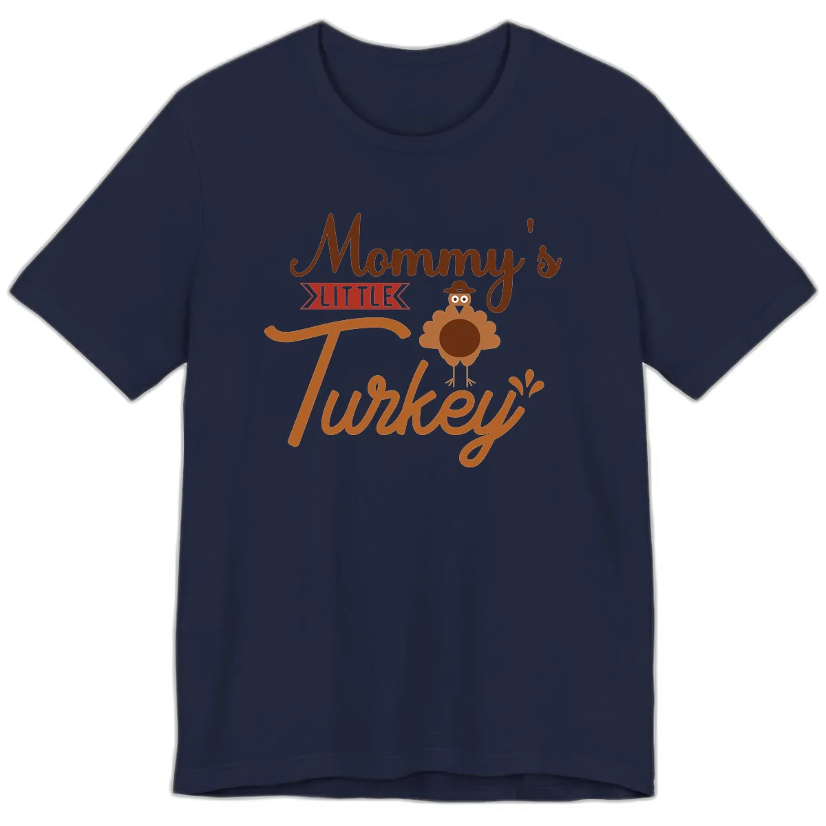Mommy's Little Turkey Thanksgiving Design Premium T-Shirt in Navy