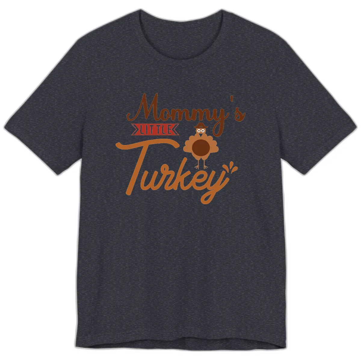 Mommy's Little Turkey Thanksgiving Design Premium T-Shirt in Heather Navy