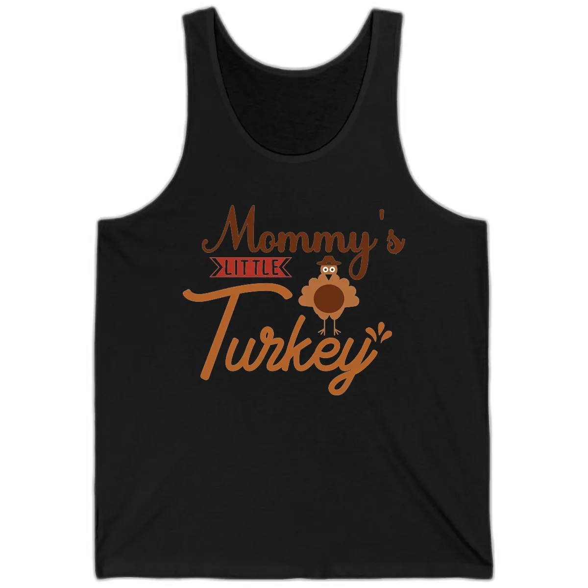 Mommy's Little Turkey Thanksgiving Design Tank in Black