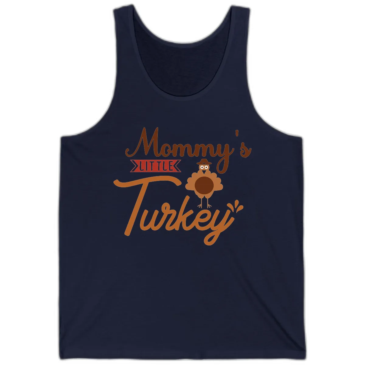 Mommy's Little Turkey Thanksgiving Design Tank in Navy