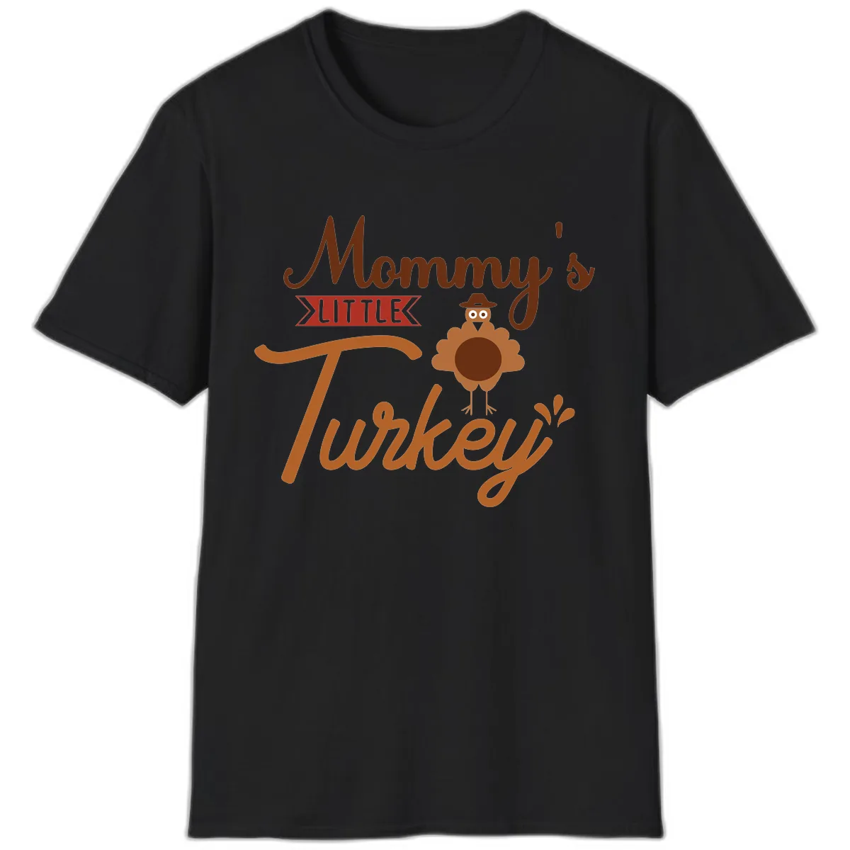 Mommy's Little Turkey Thanksgiving Design T-Shirt in Black