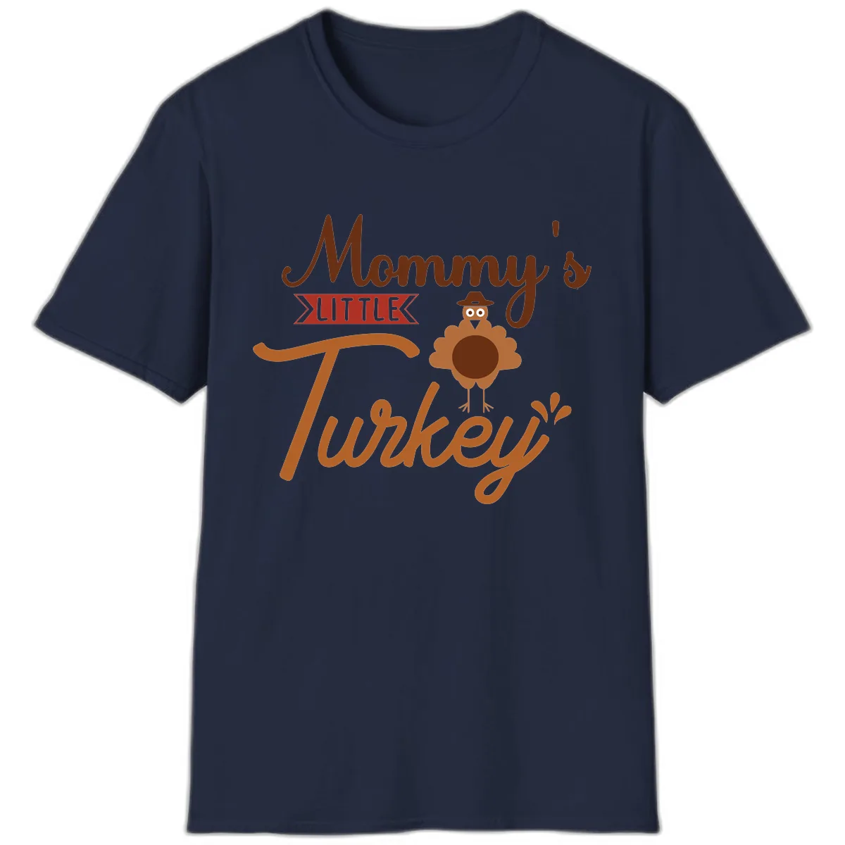 Mommy's Little Turkey Thanksgiving Design T-Shirt in Navy