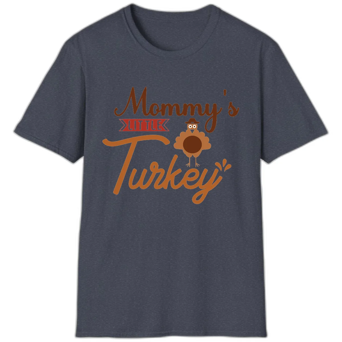 Mommy's Little Turkey Thanksgiving Design T-Shirt in Heather Navy