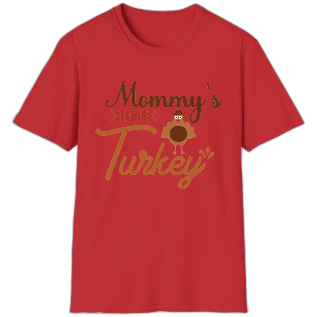 Mommy's Little Turkey Thanksgiving Design T-Shirt in Red