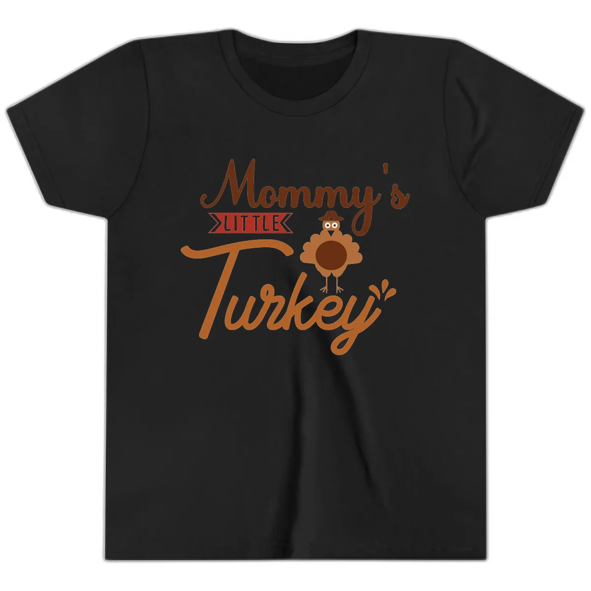 Mommy's Little Turkey Thanksgiving Design Youth T-Shirt in Black