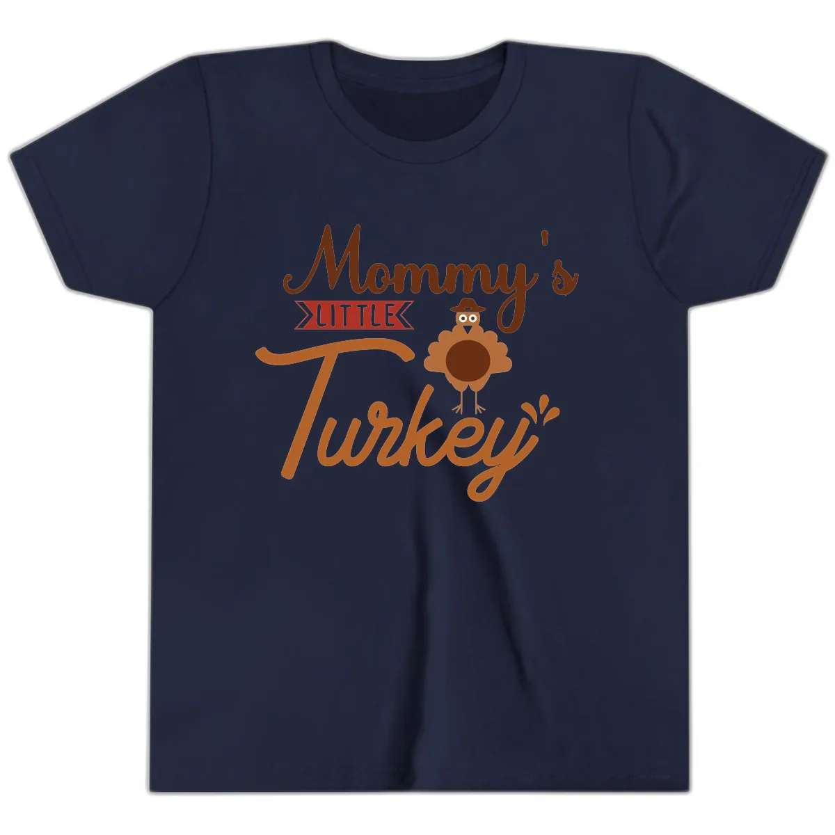 Mommy's Little Turkey Thanksgiving Design Youth T-Shirt in Navy