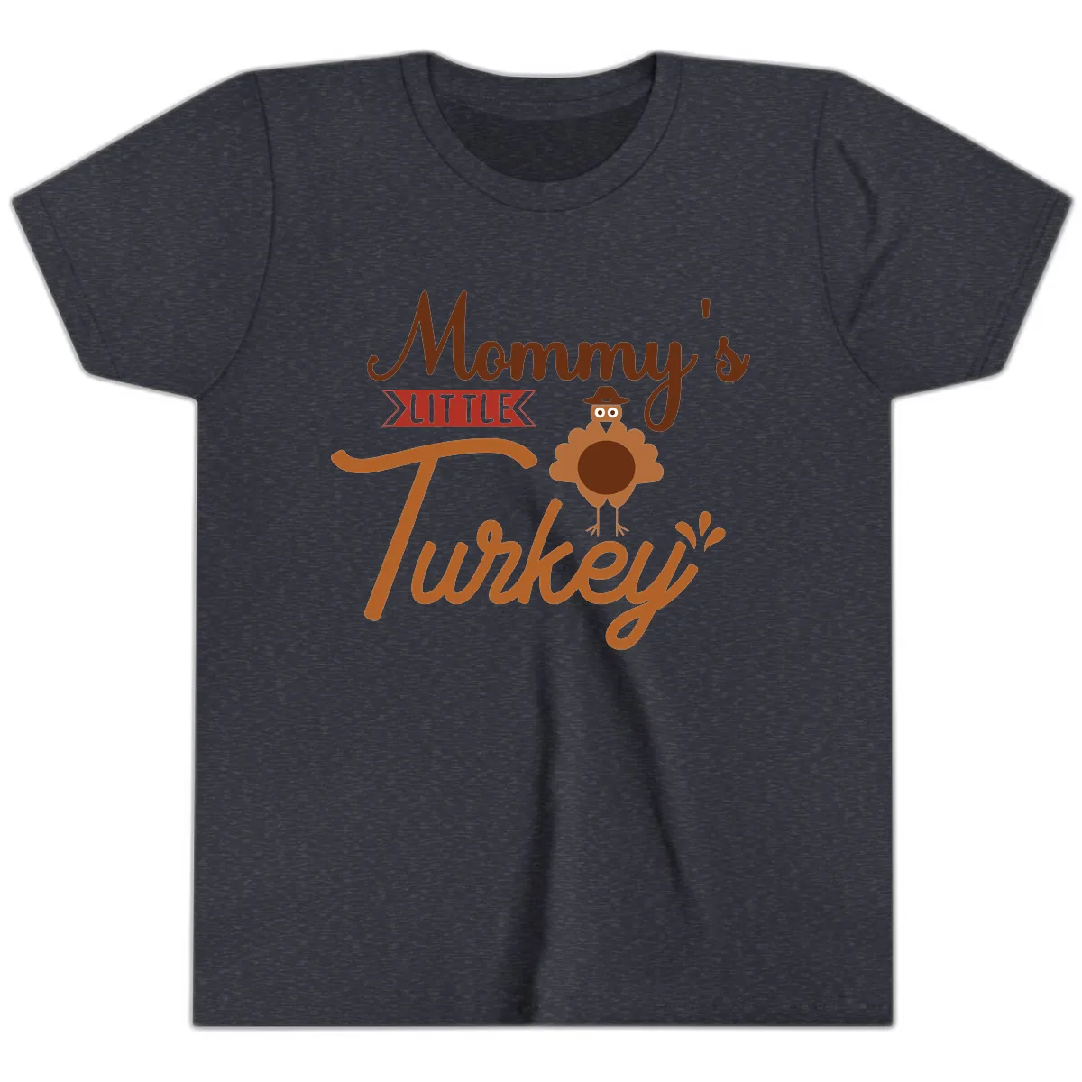 Mommy's Little Turkey Thanksgiving Design Youth T-Shirt in Heather Navy
