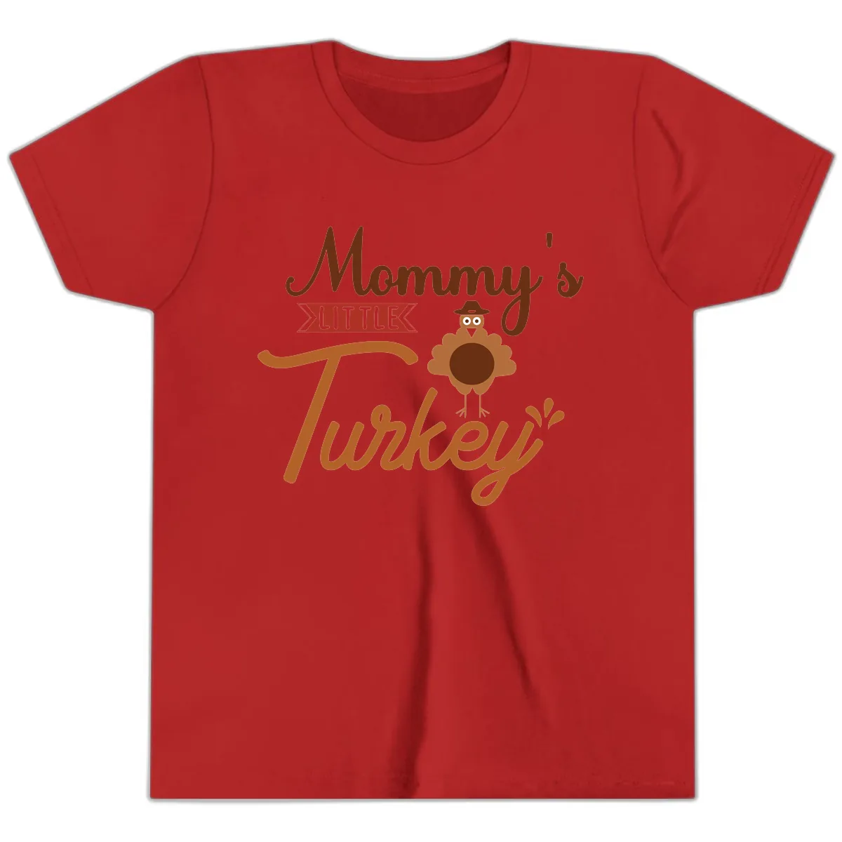 Mommy's Little Turkey Thanksgiving Design Youth T-Shirt in Red