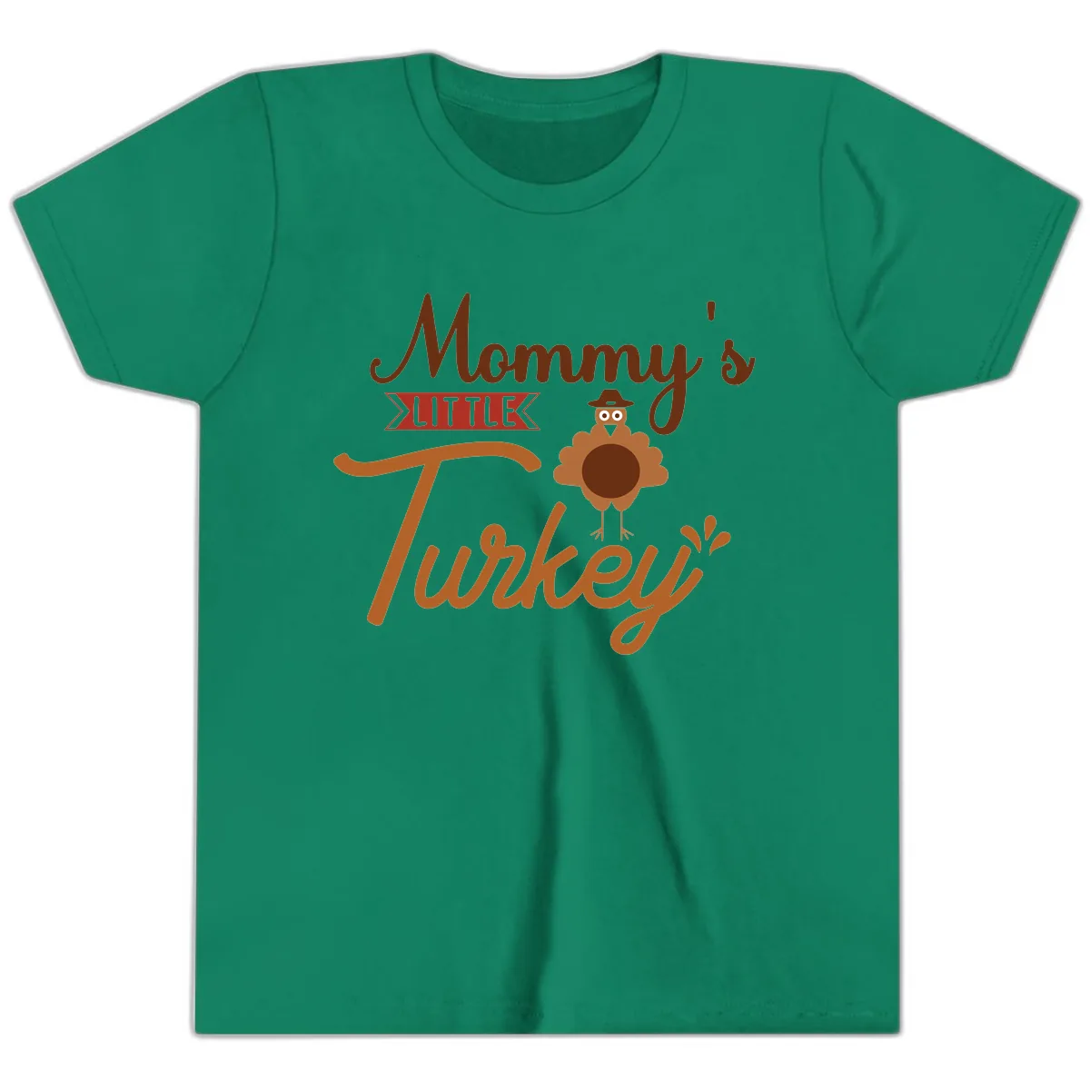 Mommy's Little Turkey Thanksgiving Design Youth T-Shirt in Kelly