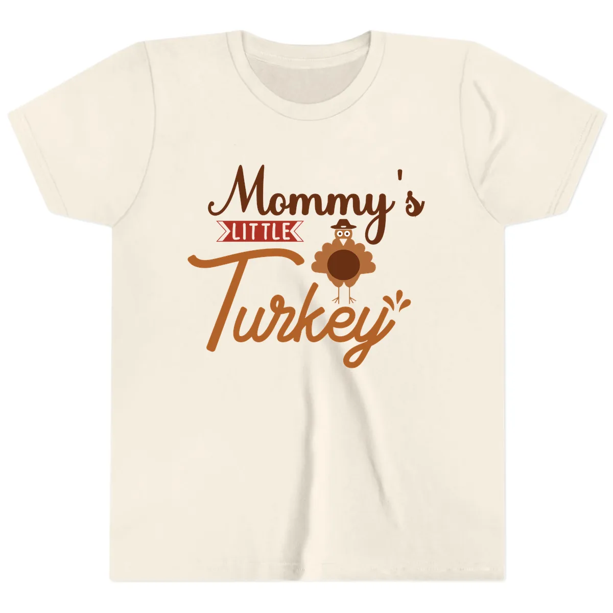 Mommy's Little Turkey Thanksgiving Design Youth T-Shirt in Natural