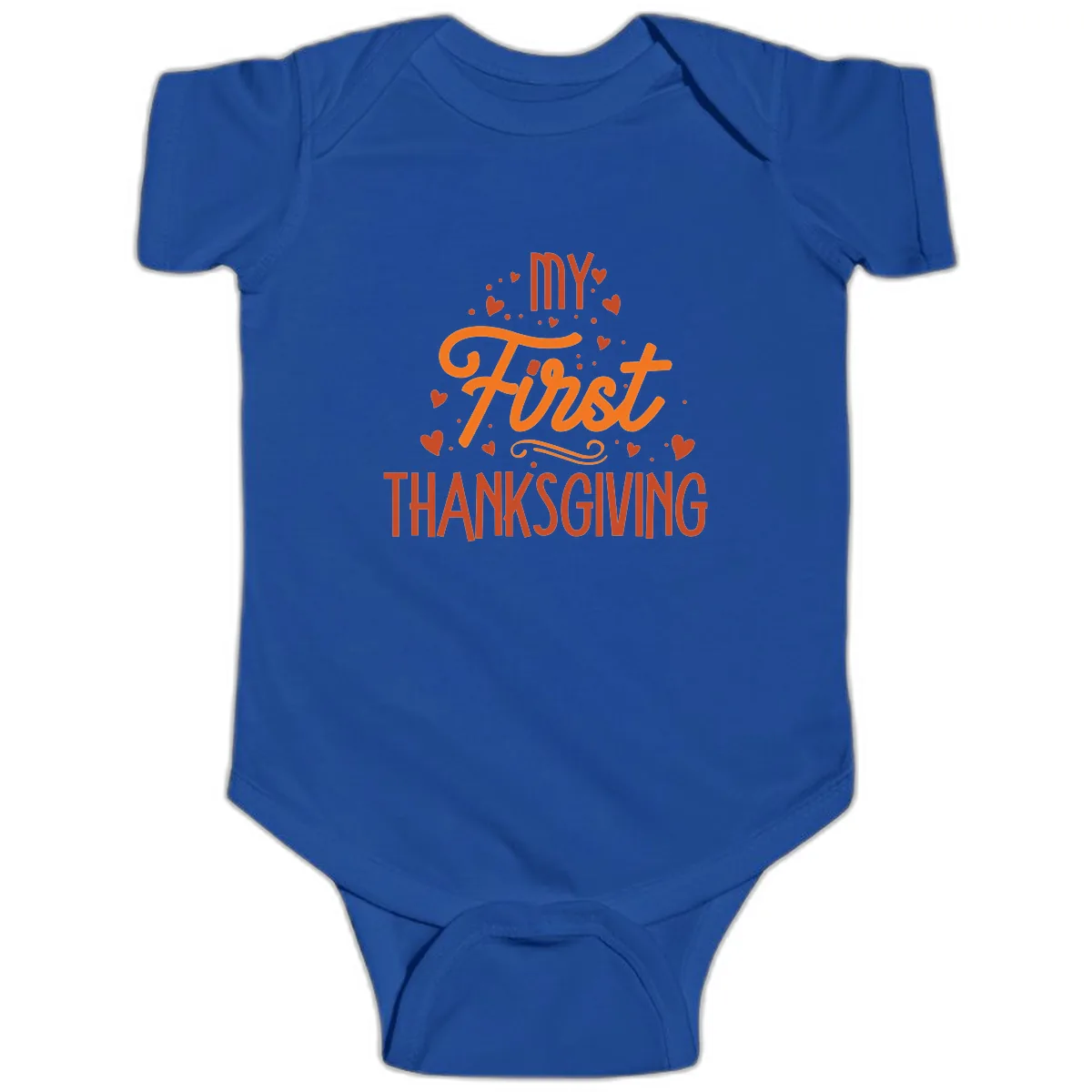 My First Thanksgiving Baby Announcement Baby Onesie in Royal
