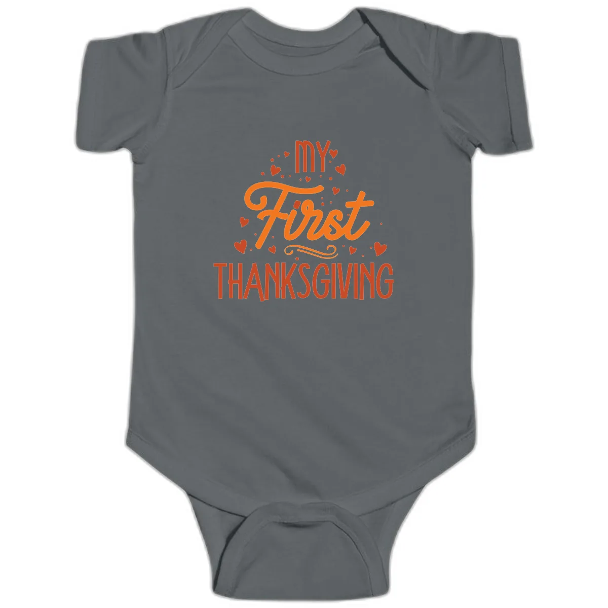 My First Thanksgiving Baby Announcement Baby Onesie in Charcoal