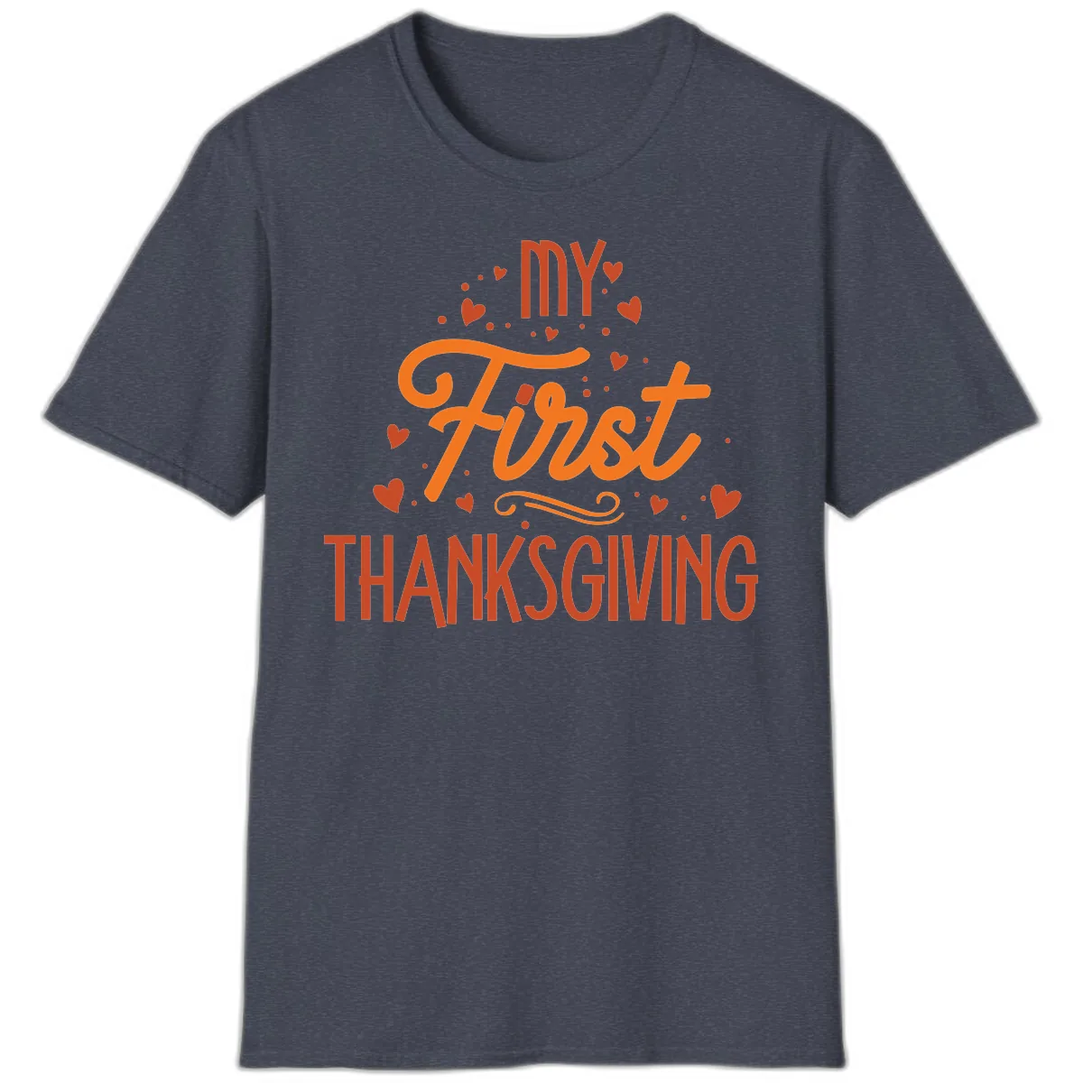My First Thanksgiving Baby Announcement T-Shirt in Heather Navy