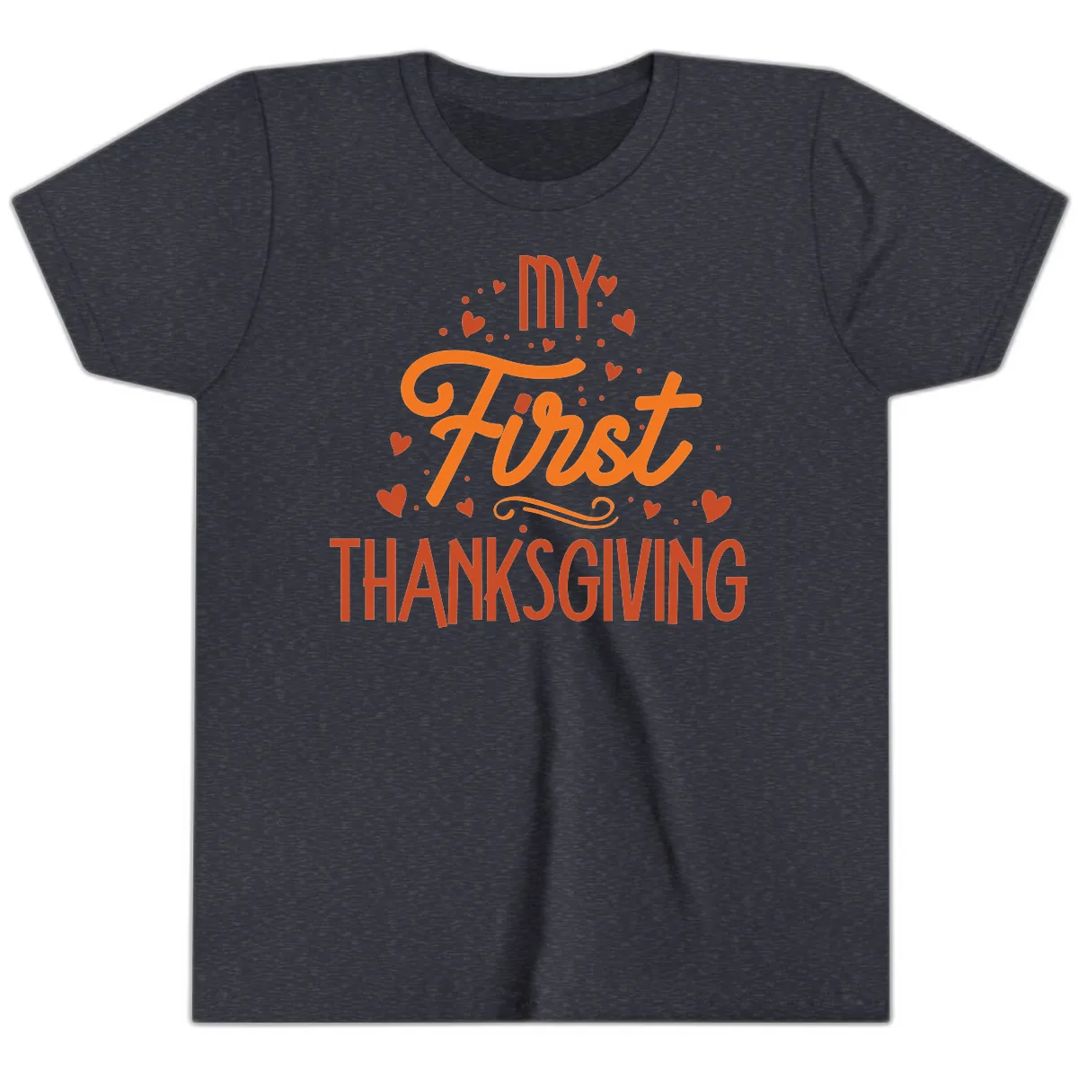 My First Thanksgiving Baby Announcement Youth T-Shirt in Heather Navy