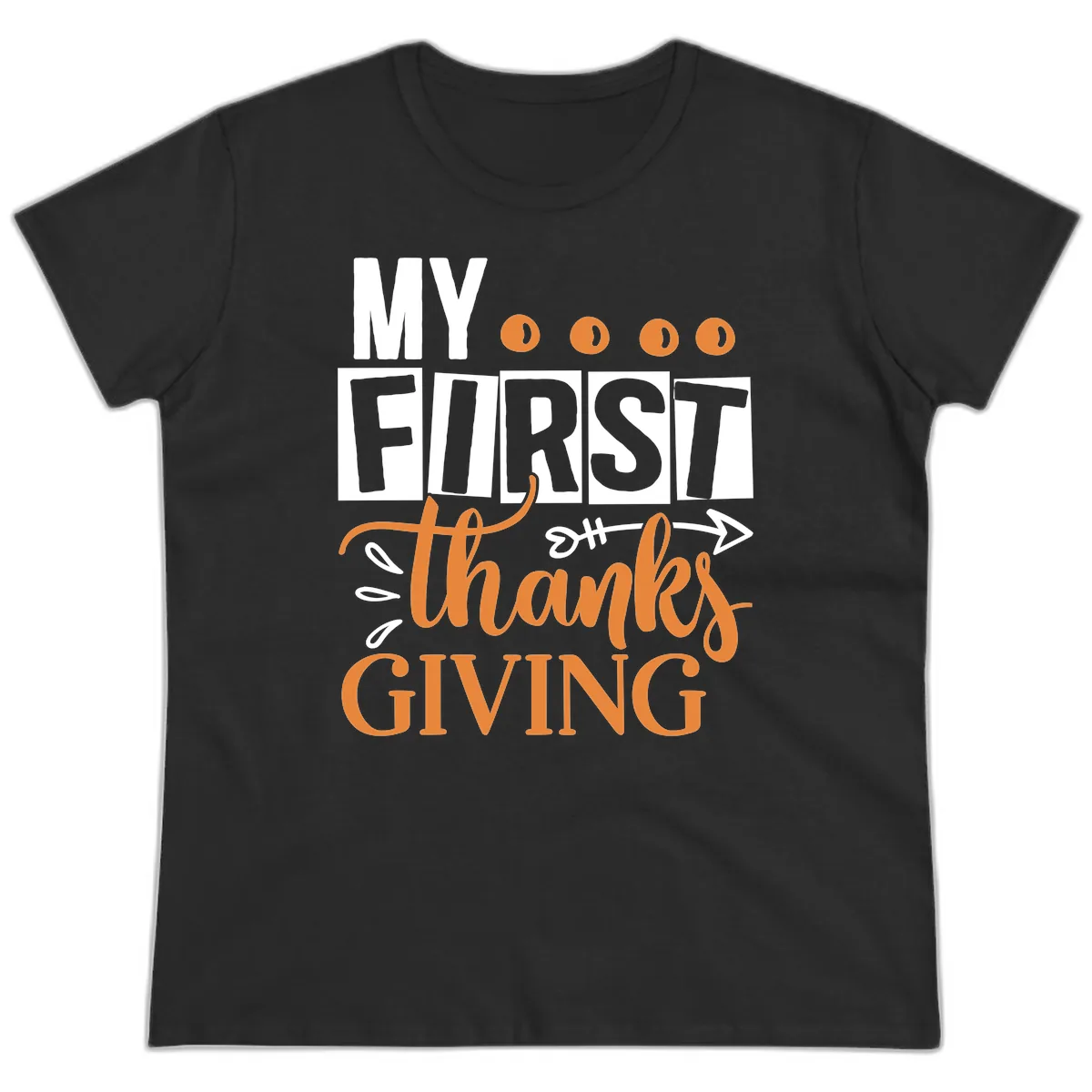 My First Thanksgiving Baby Design Ladies Tee in Black