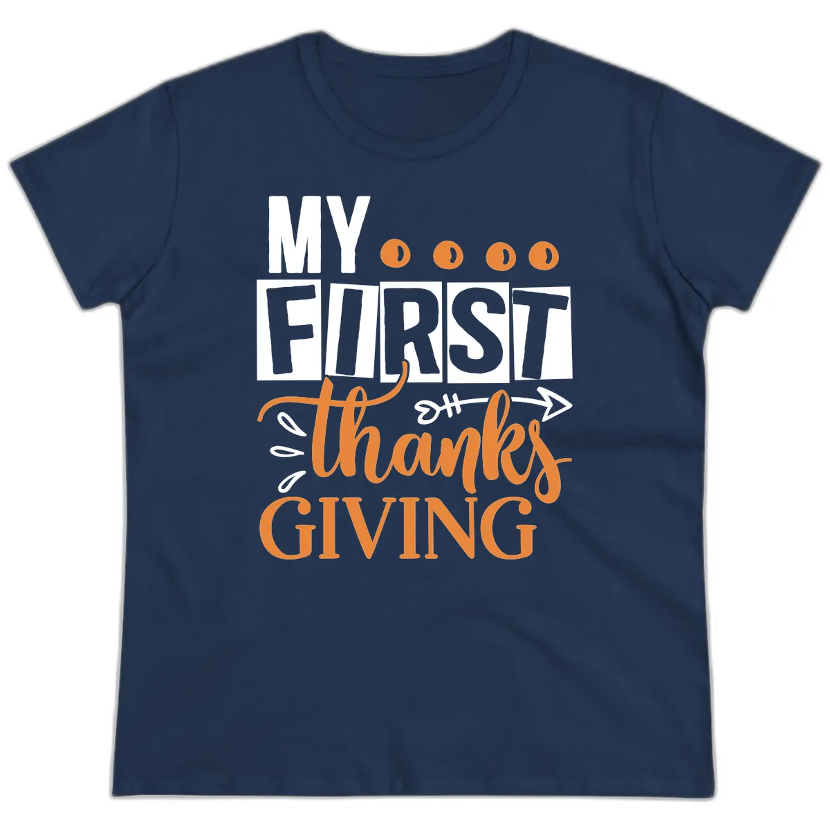 My First Thanksgiving Baby Design Ladies Tee in Navy
