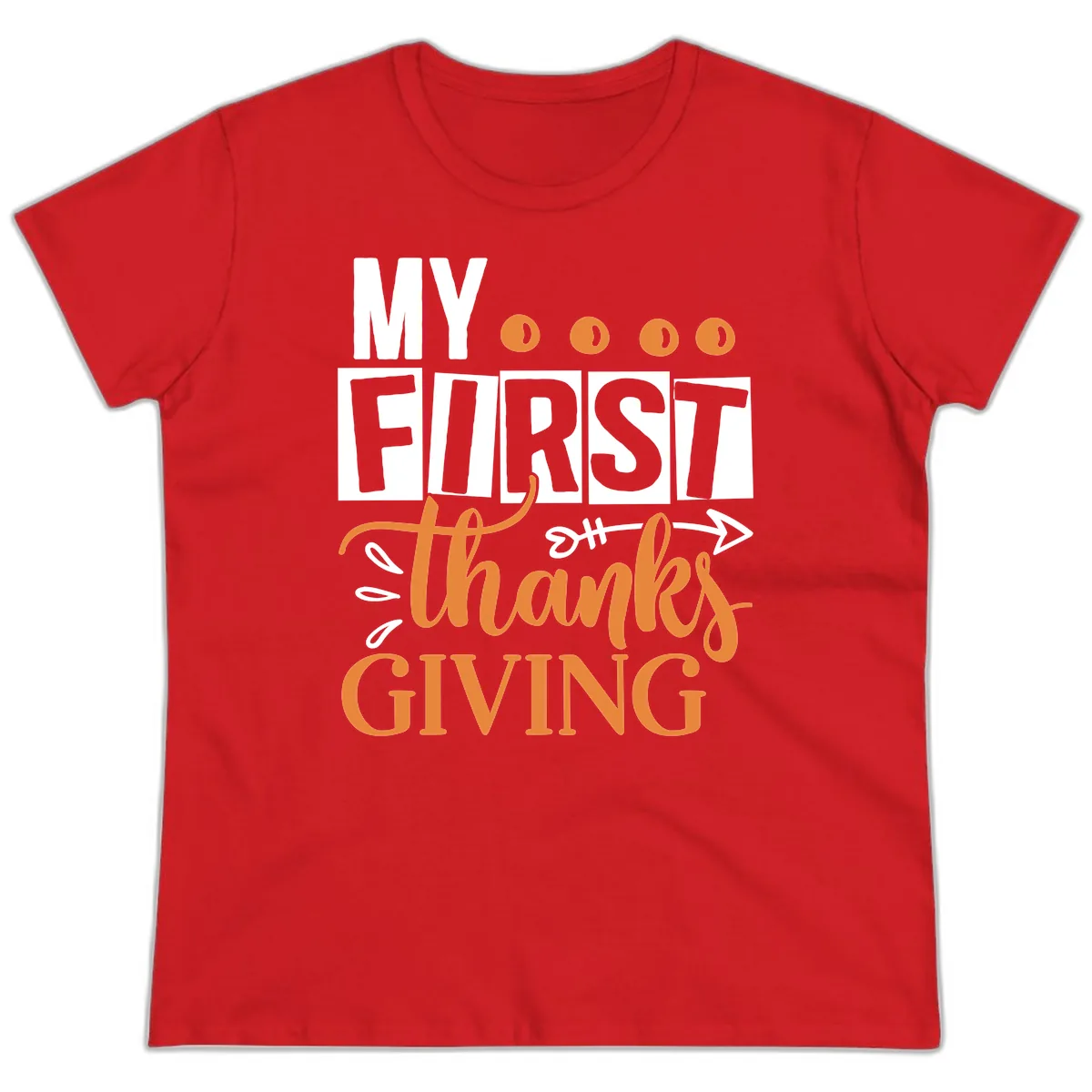My First Thanksgiving Baby Design Ladies Tee in Red