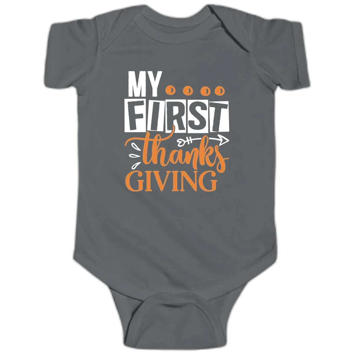 My First Thanksgiving Baby Design Baby Onesie in Charcoal