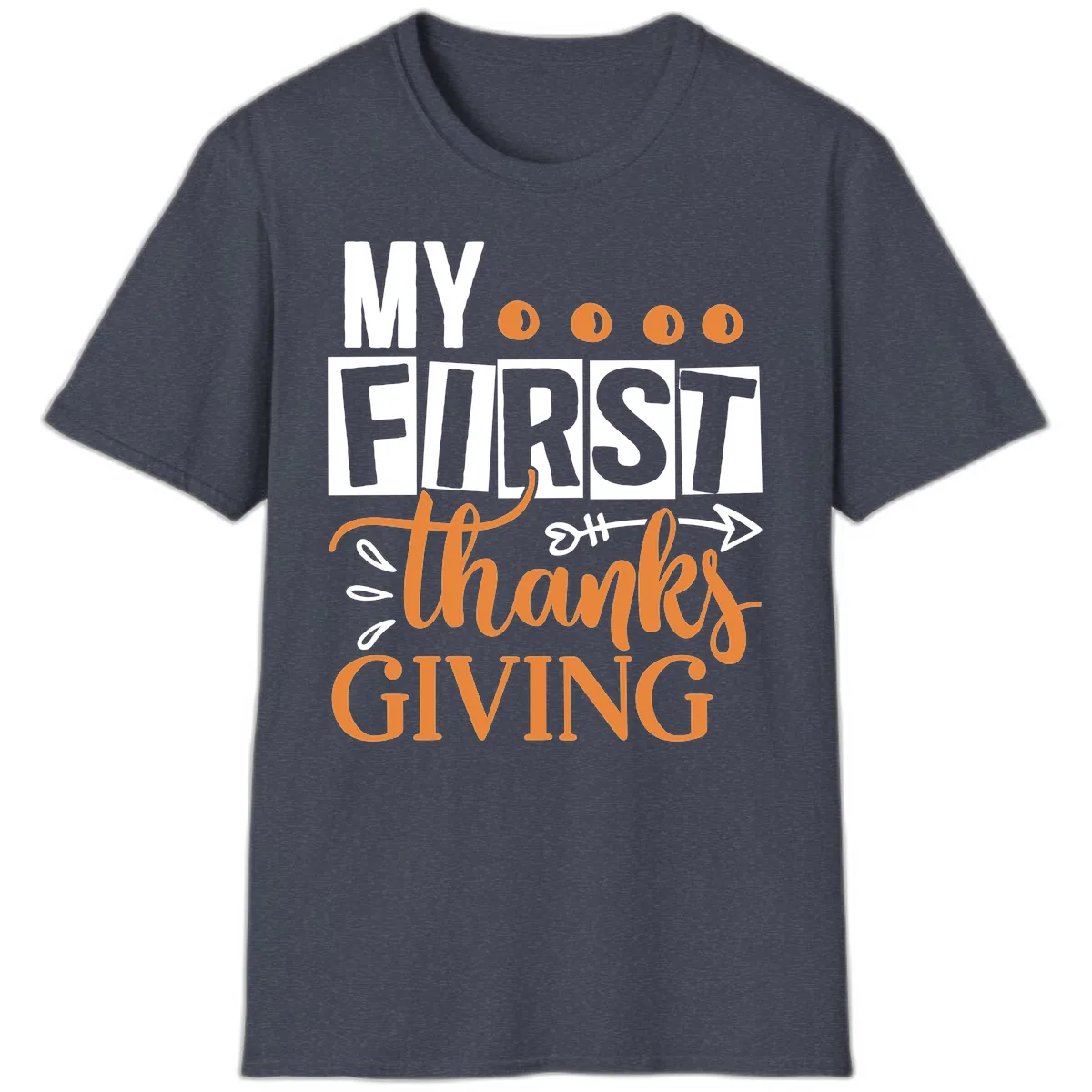 My First Thanksgiving Baby Design T-Shirt in Heather Navy