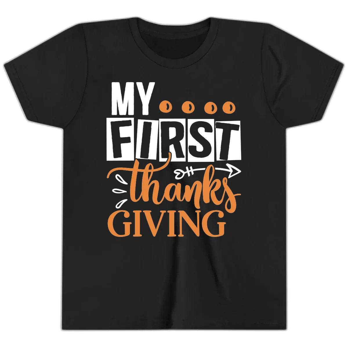 My First Thanksgiving Baby Design Youth T-Shirt in Black