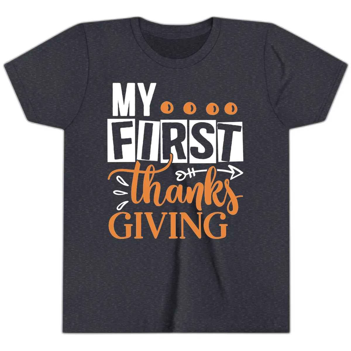 My First Thanksgiving Baby Design Youth T-Shirt in Heather Navy