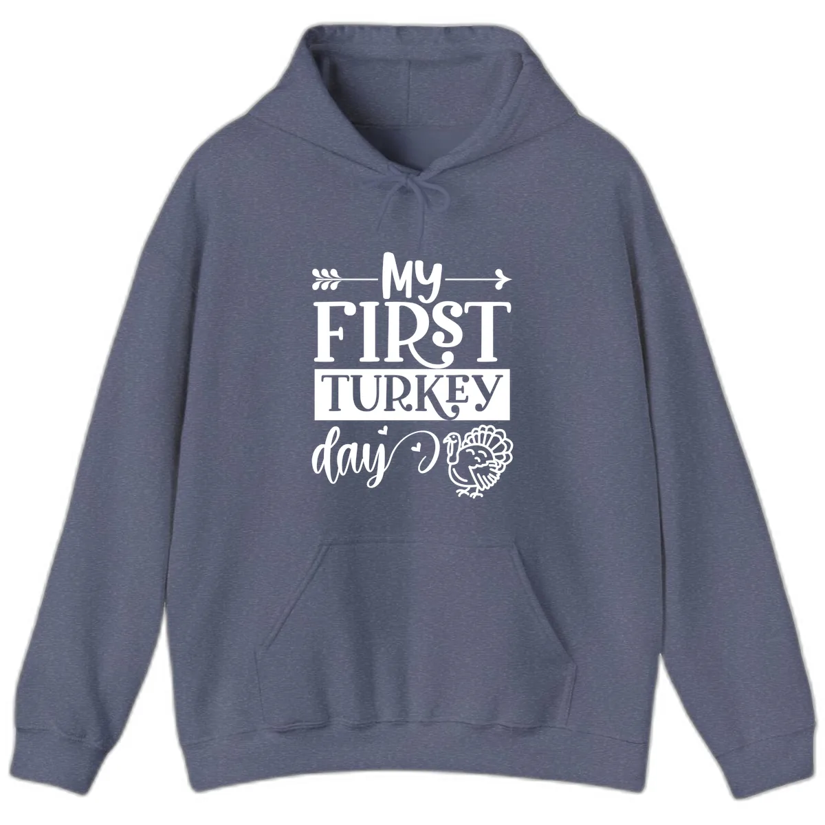 My First Turkey Day Baby Design Hoodie in Heather Navy