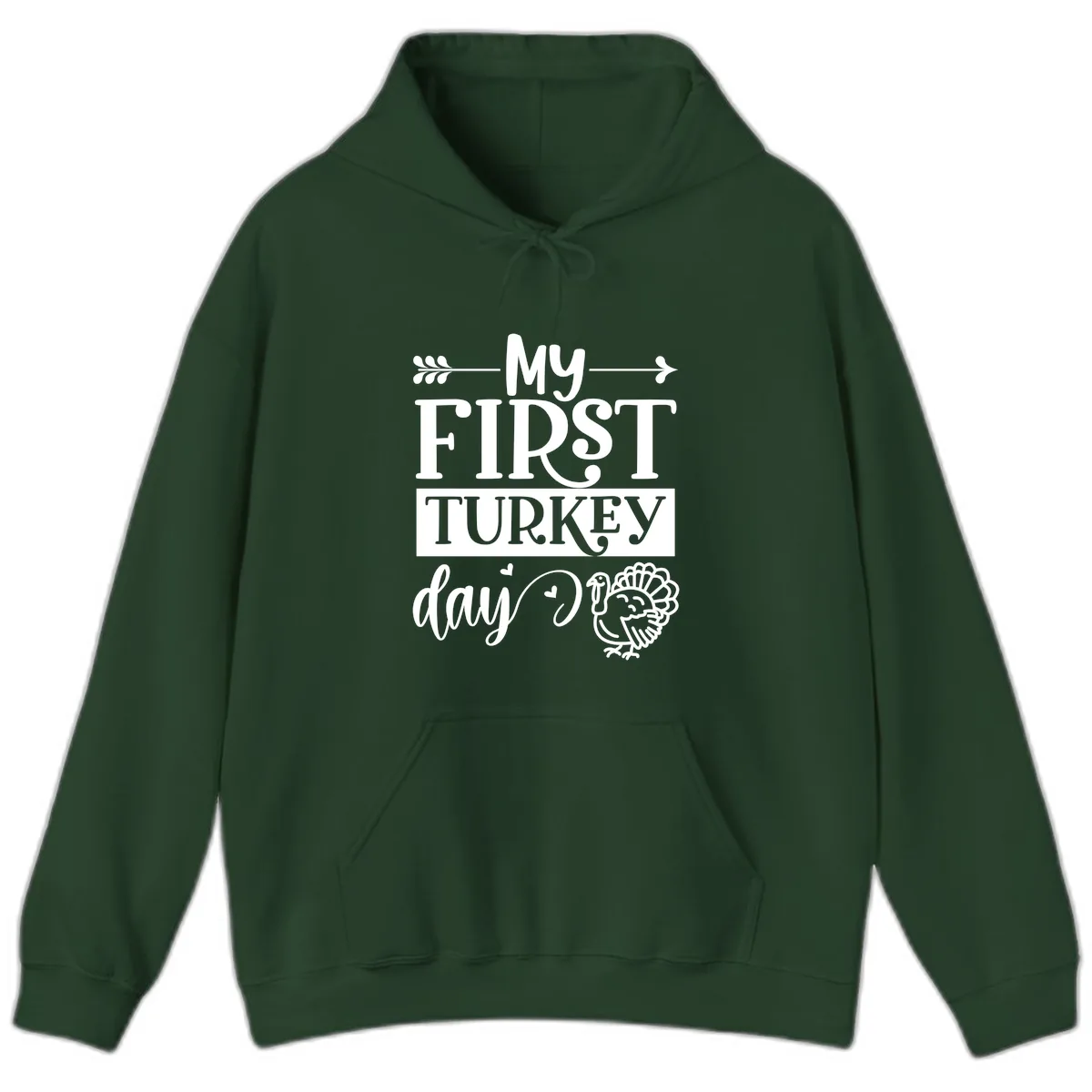 My First Turkey Day Baby Design Hoodie in Forest Green
