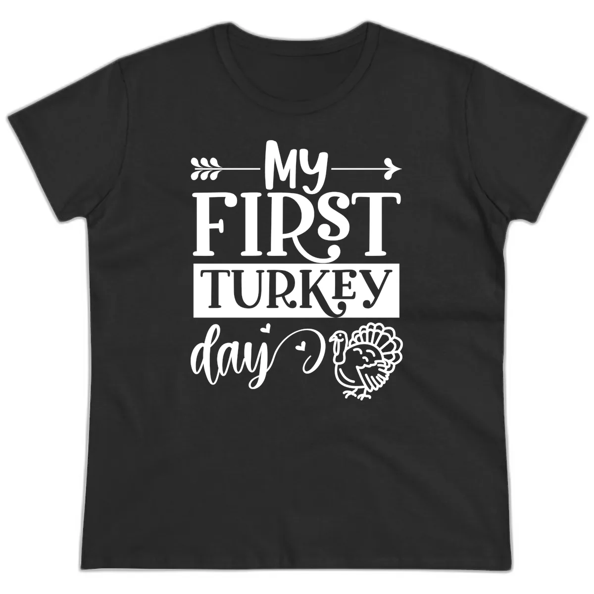 My First Turkey Day Baby Design Ladies Tee in Black