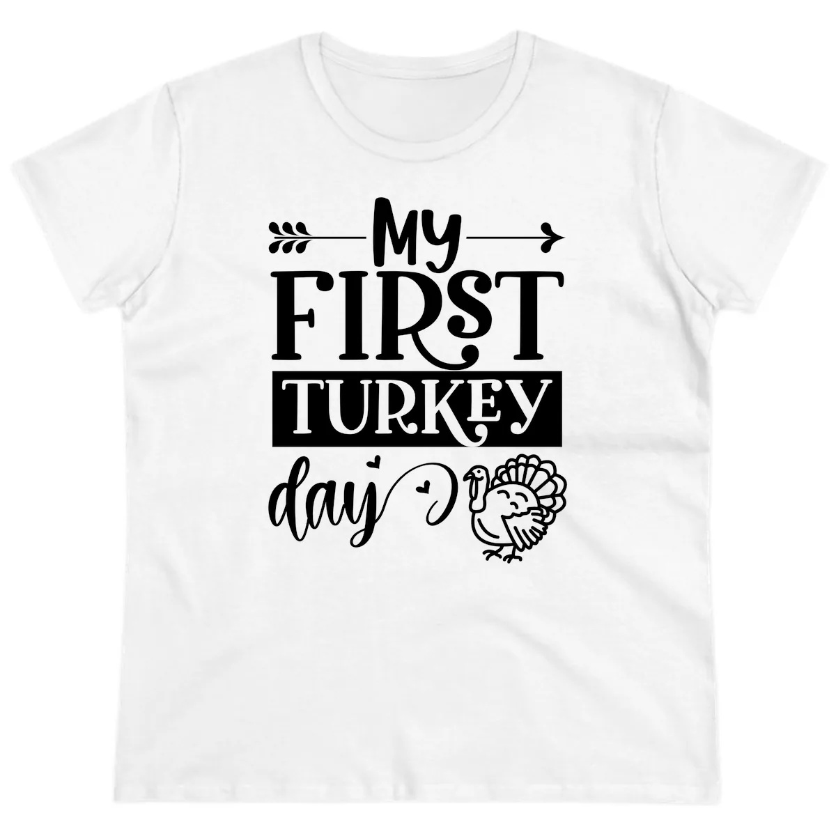 My First Turkey Day Baby Design Ladies Tee in White