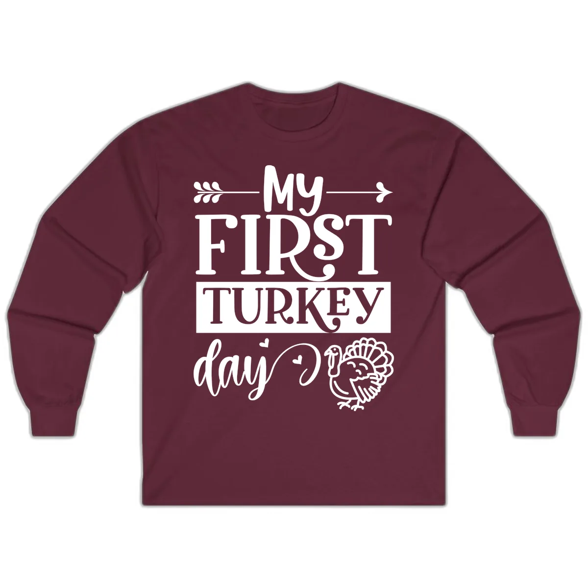 My First Turkey Day Baby Design Long Sleeve in Maroon