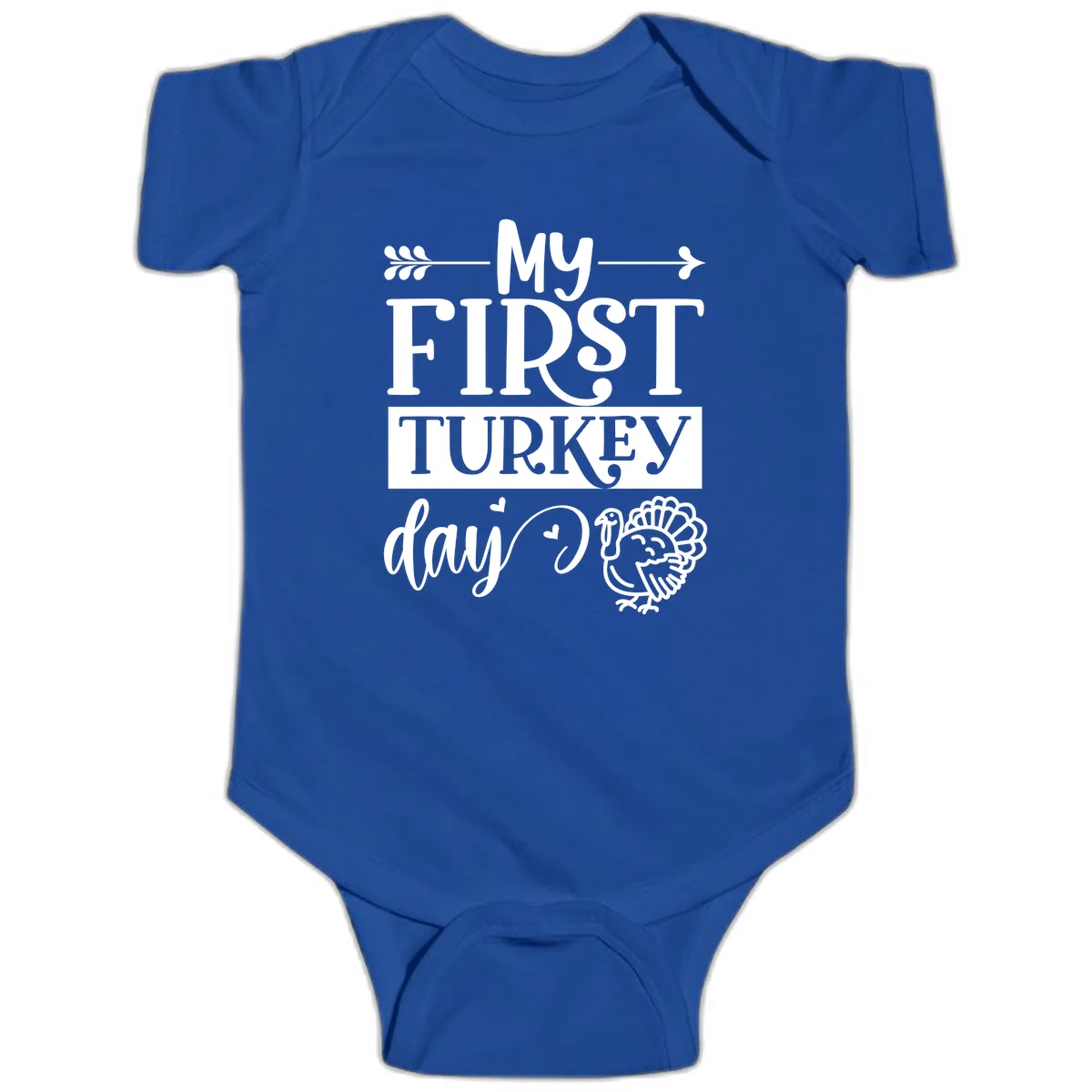 My First Turkey Day Baby Design Baby Onesie in Royal