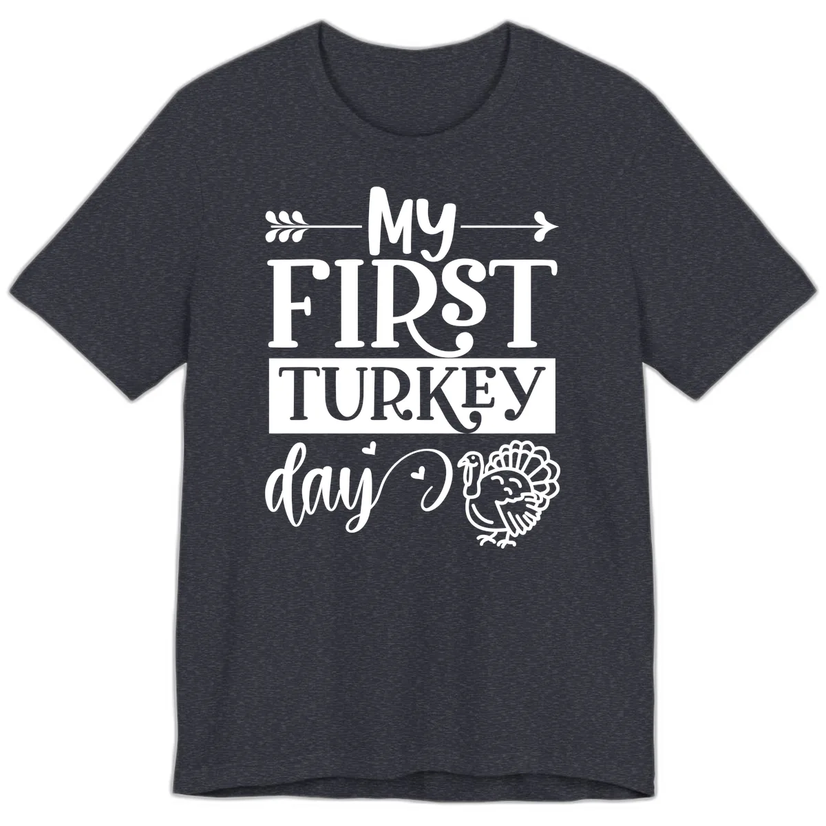 My First Turkey Day Baby Design Premium T-Shirt in Heather Navy