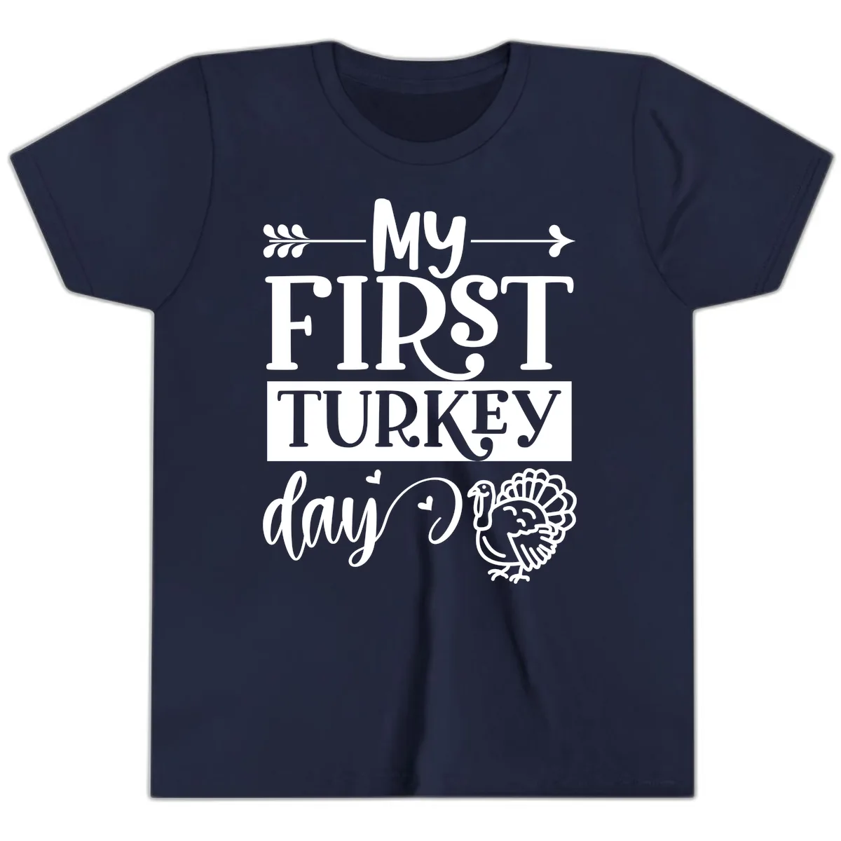 My First Turkey Day Baby Design Youth T-Shirt in Navy