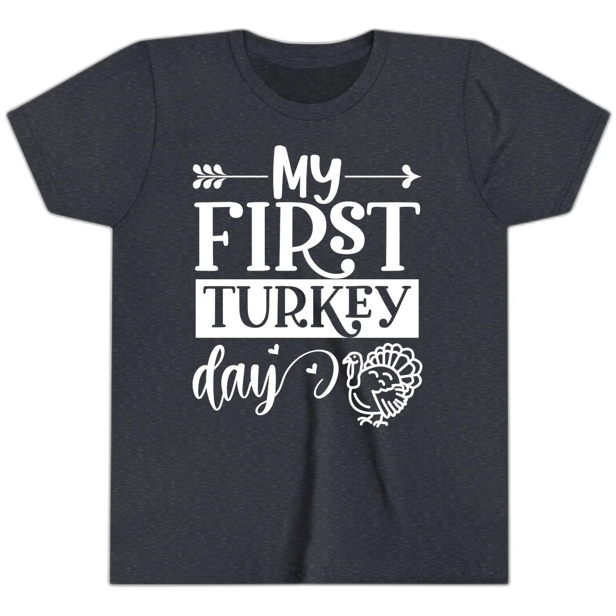 My First Turkey Day Baby Design Youth T-Shirt in Heather Navy