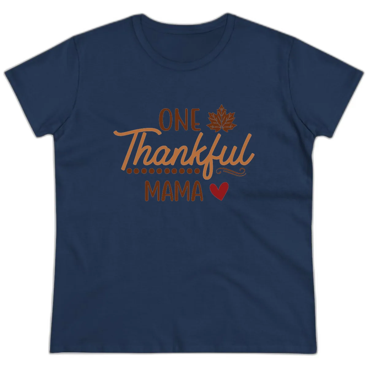 One Thankful Mama Thanksgiving Design Ladies Tee in Navy
