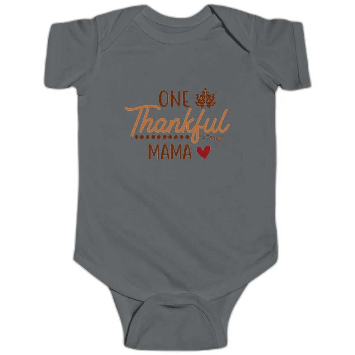 One Thankful Mama Thanksgiving Design Baby Onesie in Charcoal