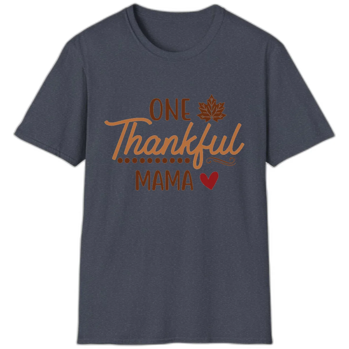 One Thankful Mama Thanksgiving Design T-Shirt in Heather Navy
