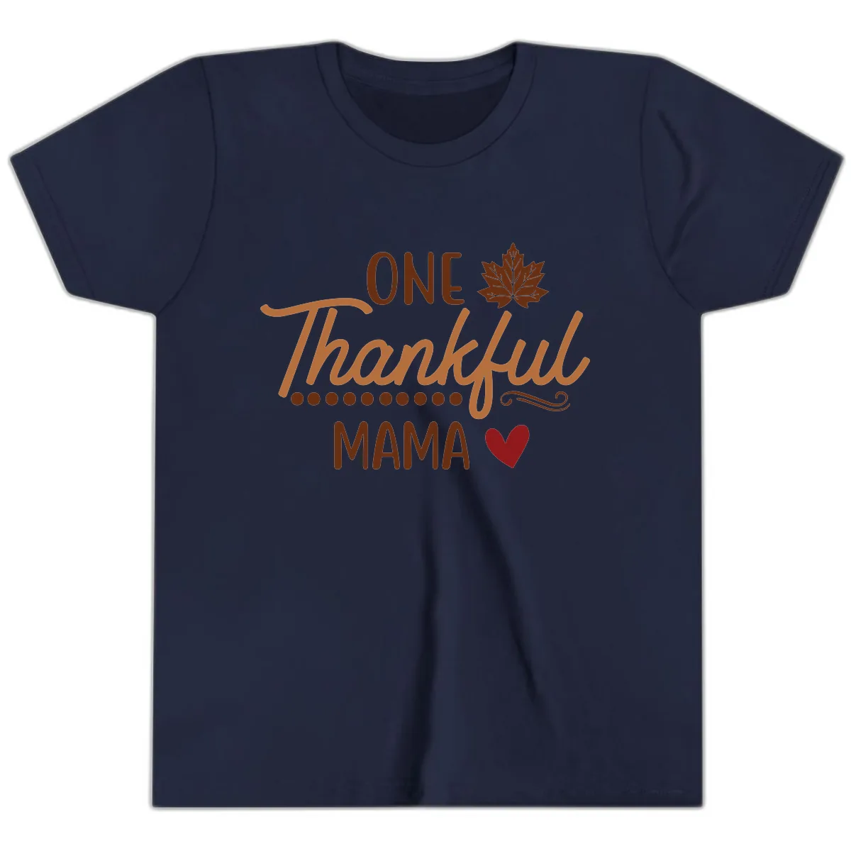 One Thankful Mama Thanksgiving Design Youth T-Shirt in Navy