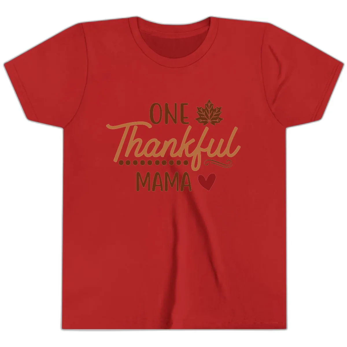 One Thankful Mama Thanksgiving Design Youth T-Shirt in Red