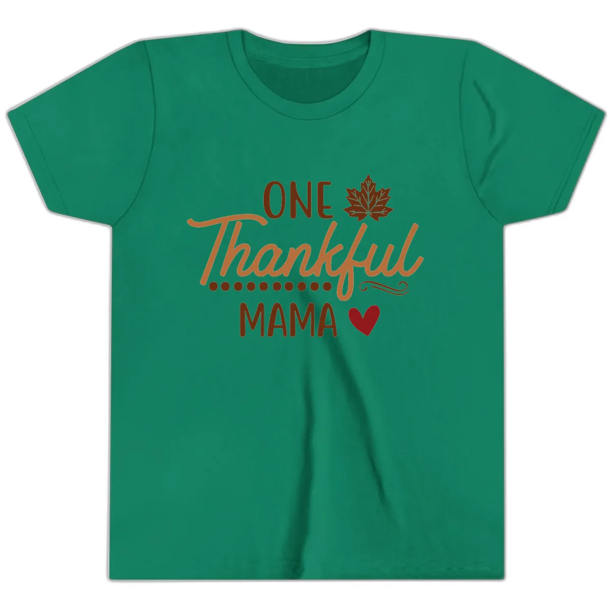 One Thankful Mama Thanksgiving Design Youth T-Shirt in Kelly