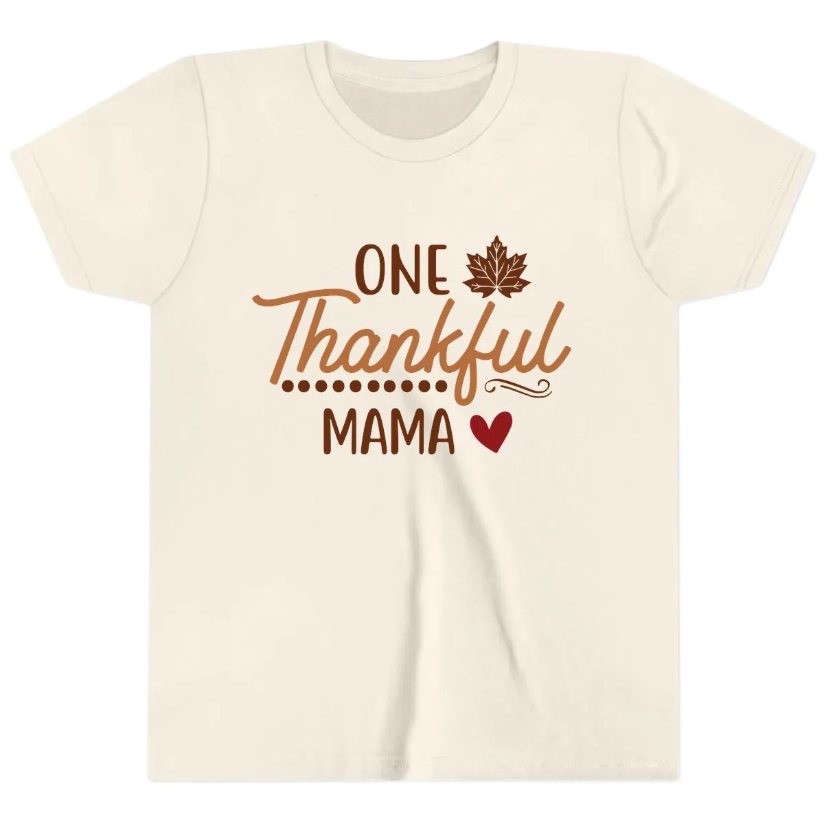One Thankful Mama Thanksgiving Design Youth T-Shirt in Natural
