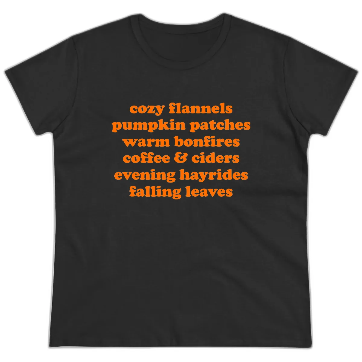 Autumnal Vibes Typography Design Ladies Tee in Black