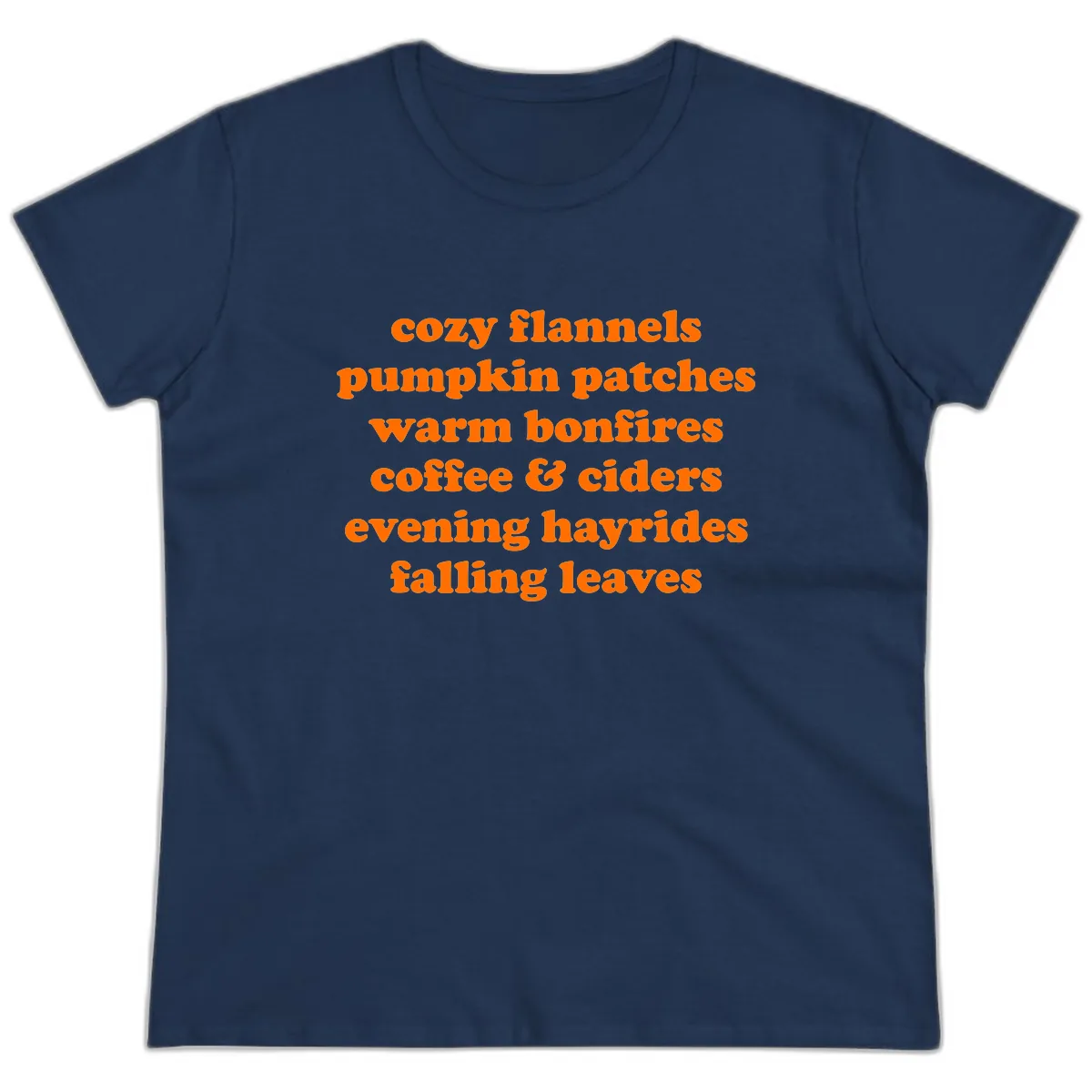 Autumnal Vibes Typography Design Ladies Tee in Navy